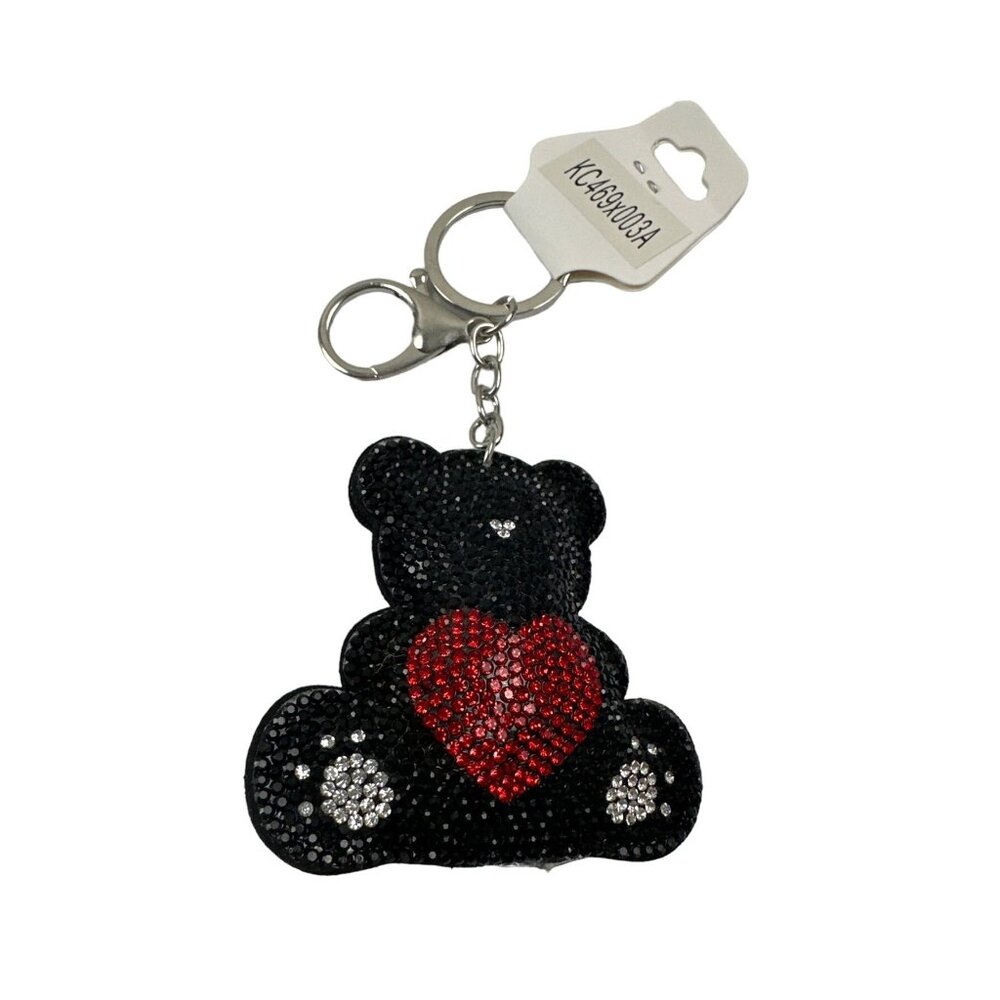 Sparkly Bear Keychain With Heart & Rhinestones
